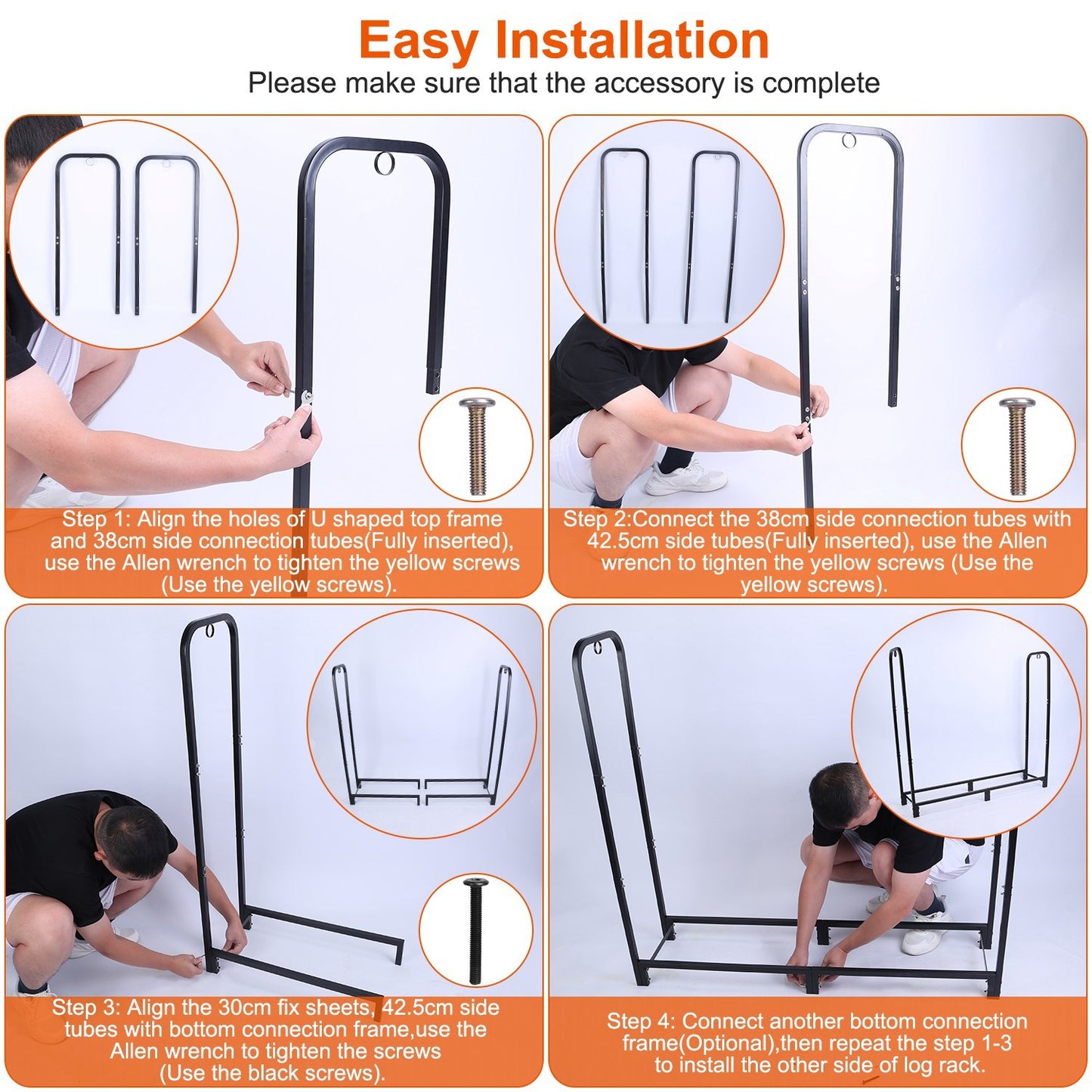 1Pc Firewood Log Rack 2500LBS Iron Wood Lumber Storage Stacking Rack 4.03ft Heavy Duty Pile Lumber Storage Holder For Fireplace Firepit