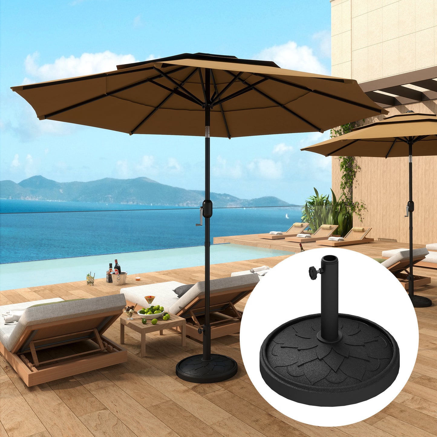 Round Patio Umbrella Base, 26 Lbs Resin Umbrella Stand Base, Heavy Duty Patio Umbrella Holder For 1.31.51.9 Umbrella Poles For Outdoor, Lawn, Poolside, Black
