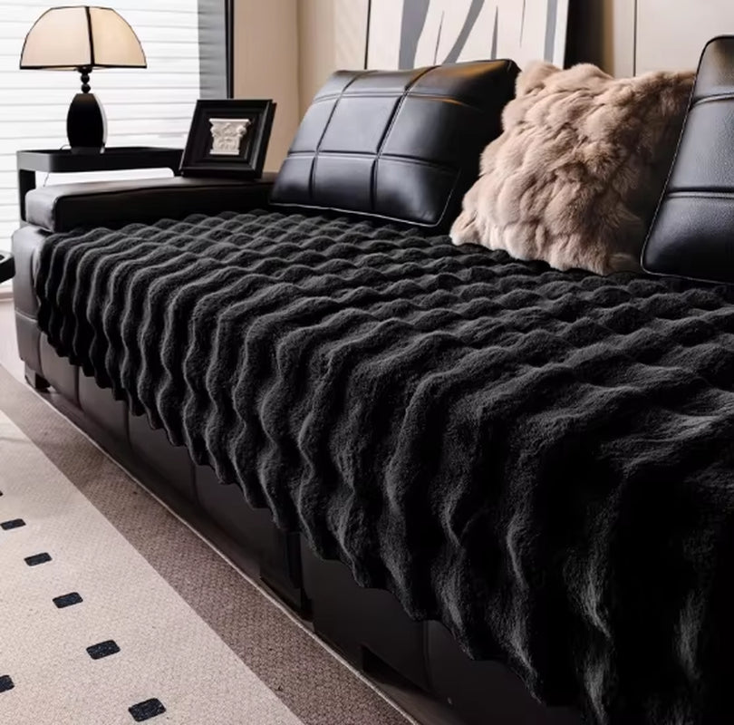 Thicken Imitation Rabbit Fur Plush Sofa Slipcover Non-Slip Soft Sofa Towel Couch Cushion Cover for Living Room Modern Home Decor