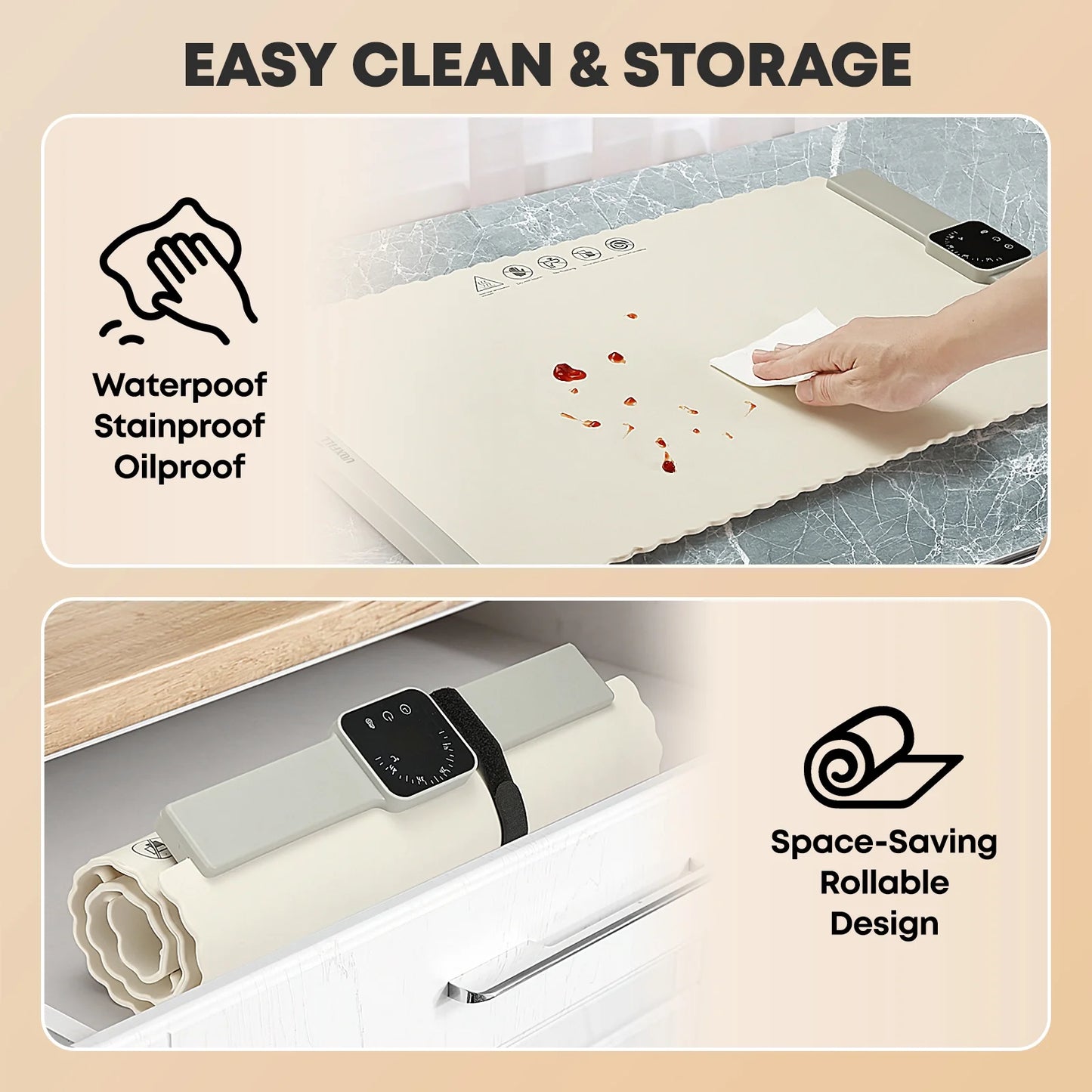 Electric Warming Tray, Warming Mat for Food , Portable Large Food Warmers Mat for Buffets Parties,Full Surface Fast Heating,5 Temperature Setting,White