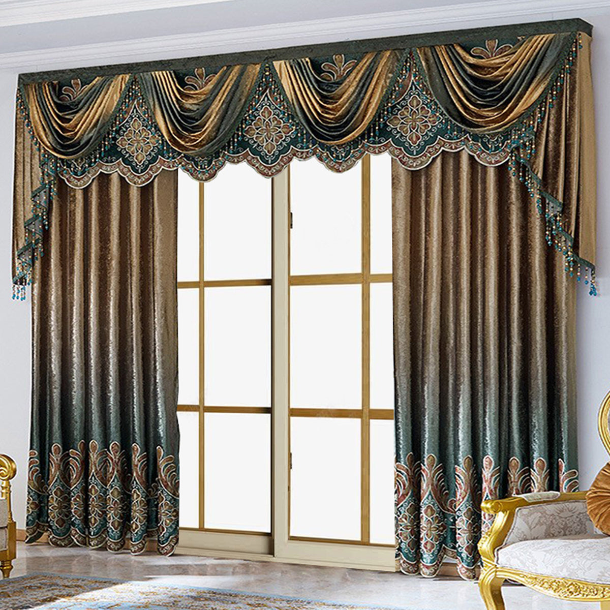 Two Pieces Of Luxurious European Villa Curtains With Elegant Floral Patterns, Suitable For Living Room And bedroom