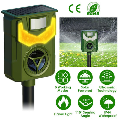1Pc Solar Ultrasonic Animal Repeller With Flame Light USB Charge Motion Sensor Animal Repellent Chaser IP55 Waterproof Dog Raccoon Fox Skunk