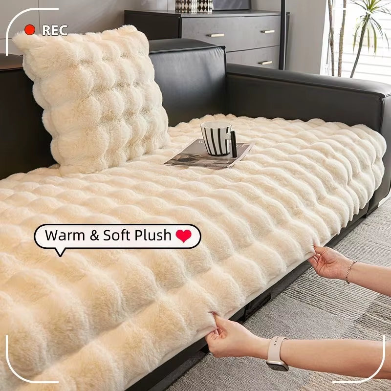 Thicken Imitation Rabbit Fur Plush Sofa Slipcover Non-Slip Soft Sofa Towel Couch Cushion Cover for Living Room Modern Home Decor