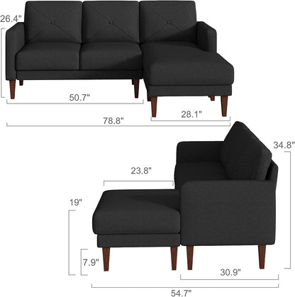 Convertible Sectional L Shaped Sofa with Chaise - Dark Grey