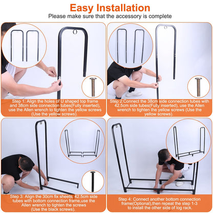 1Pc Firewood Log Rack 2500LBS Iron Wood Lumber Storage Stacking Rack 4.03ft Heavy Duty Pile Lumber Storage Holder For Fireplace Firepit