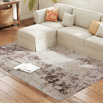 Achine Washable Area Rug 5x7, Non-Slip Modern Abstract Floor Carpet For Living Room, Bedroom, Dining Room, Mixed-Brown