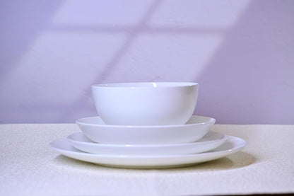 Lily Bone China Dinnerware Set, 16 Pieces, Service, For 4 White Plates, Dishes, Bowls Set, Microwave And Dishwasher Safe