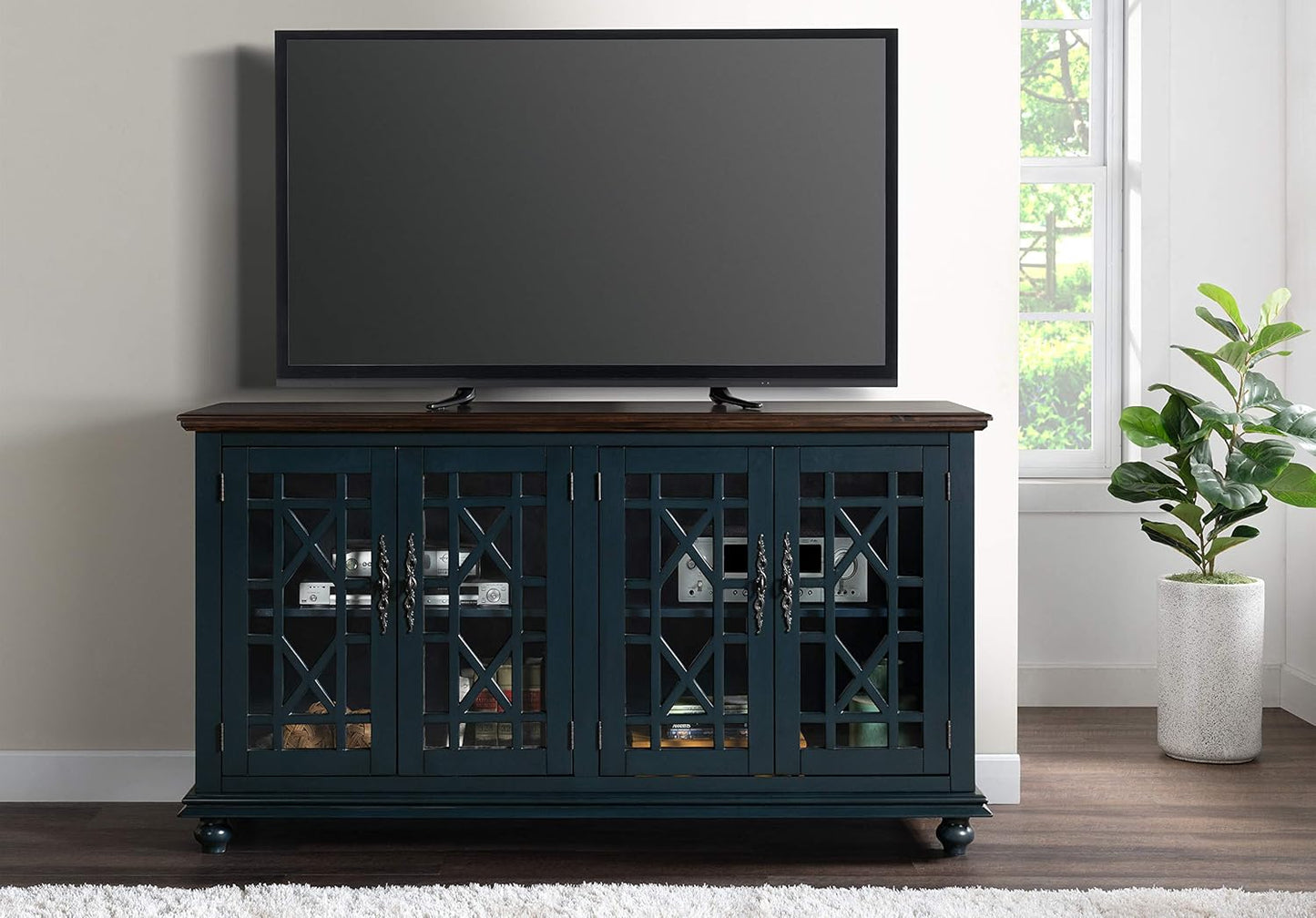 Palisades TV Stand, 63" W X 35" H, Catalina Blue with Coffee Top