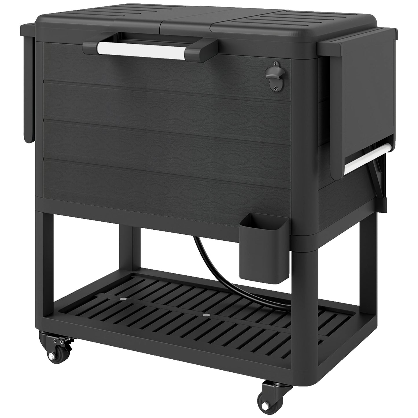 104 Quart Large Capacity Outdoor Cooler Cart, Patio Rolling Ice Chest With Bottle Opener Shelves Wheels, Black