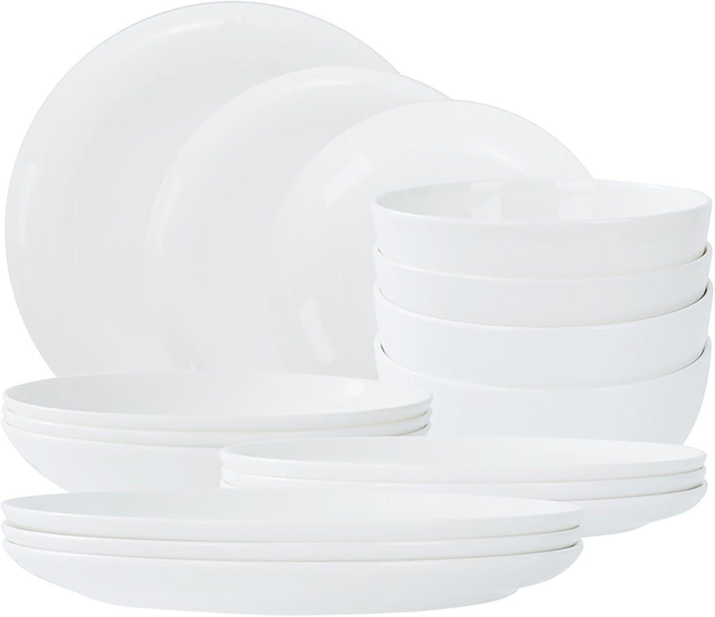 Lily Bone China Dinnerware Set, 16 Pieces, Service, For 4 White Plates, Dishes, Bowls Set, Microwave And Dishwasher Safe