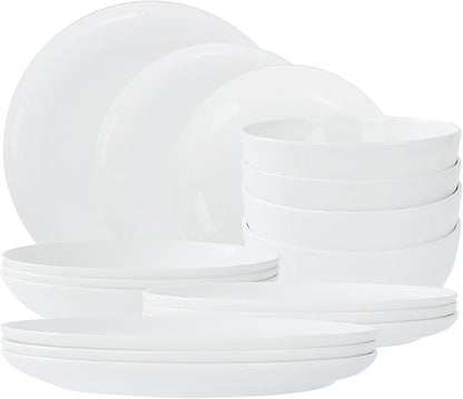 Lily Bone China Dinnerware Set, 16 Pieces, Service, For 4 White Plates, Dishes, Bowls Set, Microwave And Dishwasher Safe
