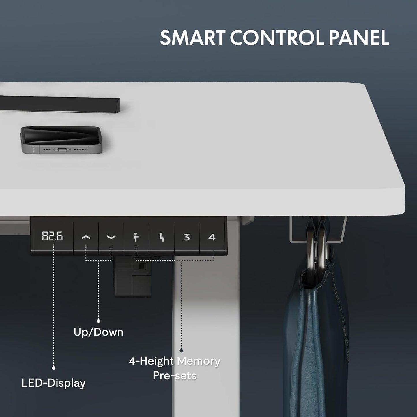 One-Piece Electric Standing Desk, 48 X 24 Inches Adjustable Desk with Seamless Desktop, Memory Controller Height Adjustment (White Frame + White Desktop, 2 Packages)