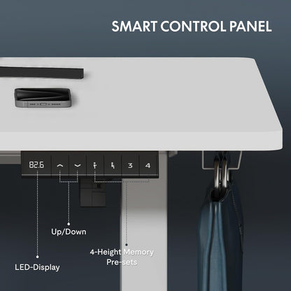 One-Piece Electric Standing Desk, 48 X 24 Inches Adjustable Desk with Seamless Desktop, Memory Controller Height Adjustment (White Frame + White Desktop, 2 Packages)