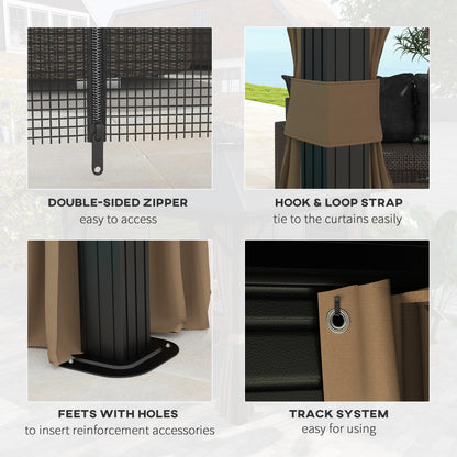 10 X 10 Hardtop Gazebo With Aluminum Frame, Metal Roof Gazebo Canopy W Hook, Curtains Included, Dark Brown