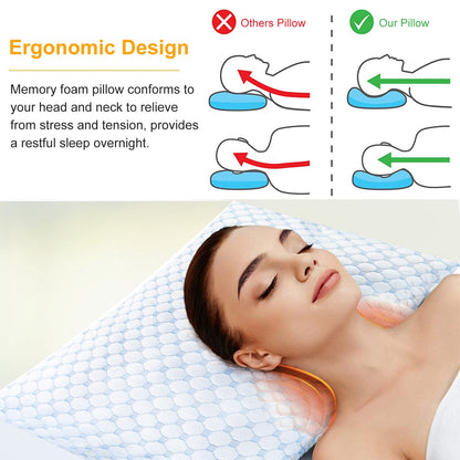 2Pcs Or 1Pc Cooling Memory Foam Pillow Ventilated Soft Bed Pillow With Cooling Gel Infused Memory Foam Machine Washable