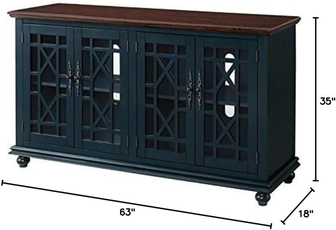 Palisades TV Stand, 63" W X 35" H, Catalina Blue with Coffee Top