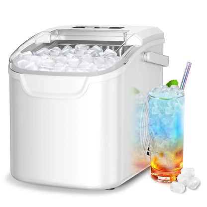 Countertop Portable Ice Maker, 8 Cubes Ready in 6 Mins, Self-Cleaning with Handle, Ice Scoop, 2 Sizes of Bullet Ice Cubes, for Home/Kitchen/Office-White