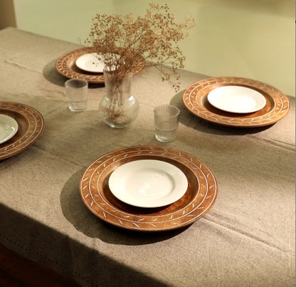 Handcrafted 13inch Wood Charger Plate Wooden Dinning Placemat Artisan Wood Tableware