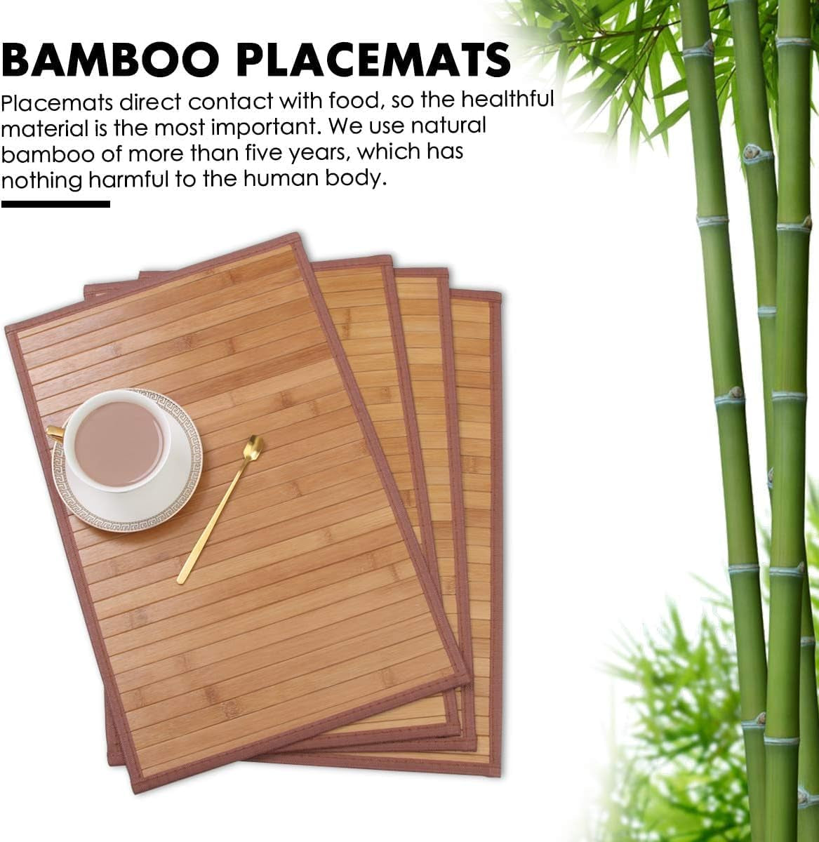 Bamboo Placemats for Dining Table, Placemats Set of 4,Stain-Resistant,Heat-Resistant Place Mats,Durable and Sturdy Dining Place Mats for Kitchen Table
