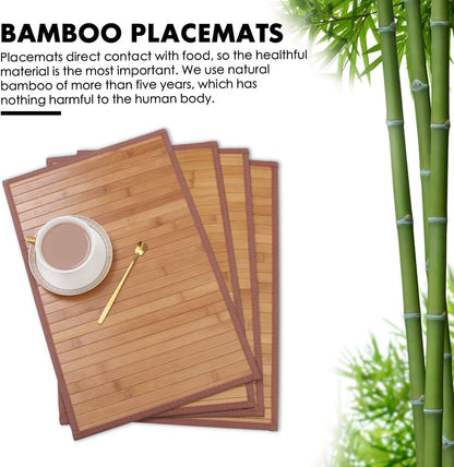 Bamboo Placemats for Dining Table, Placemats Set of 4,Stain-Resistant,Heat-Resistant Place Mats,Durable and Sturdy Dining Place Mats for Kitchen Table