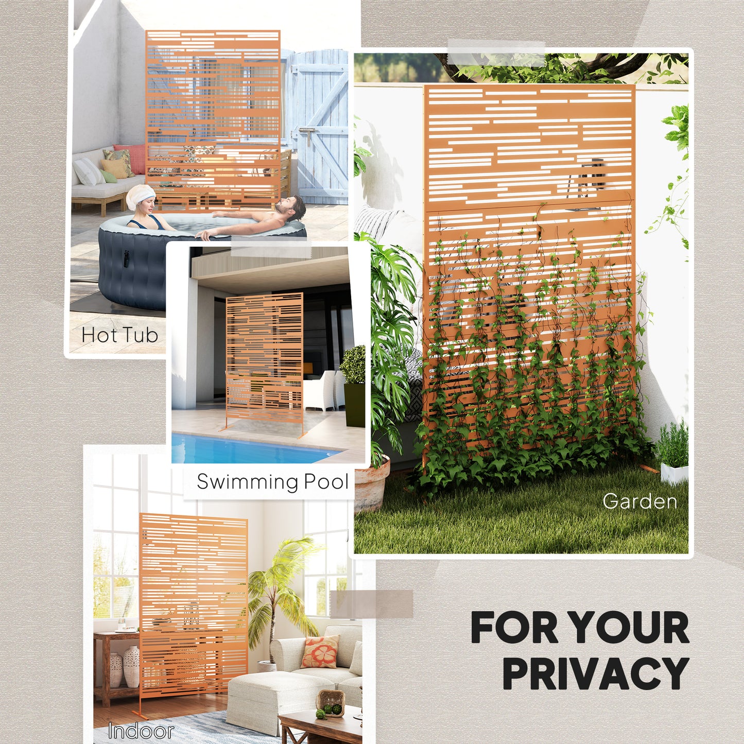 78 H X 48 W Metal Outdoor Privacy Screen, Freestanding Decorative Privacy Fence Screen For Balcony, Brown