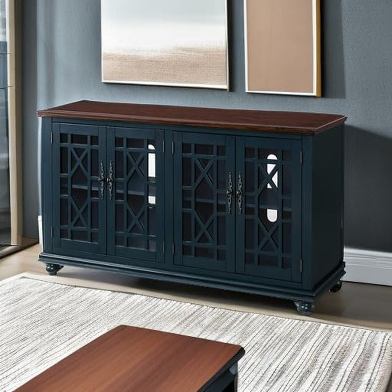 Palisades TV Stand, 63" W X 35" H, Catalina Blue with Coffee Top
