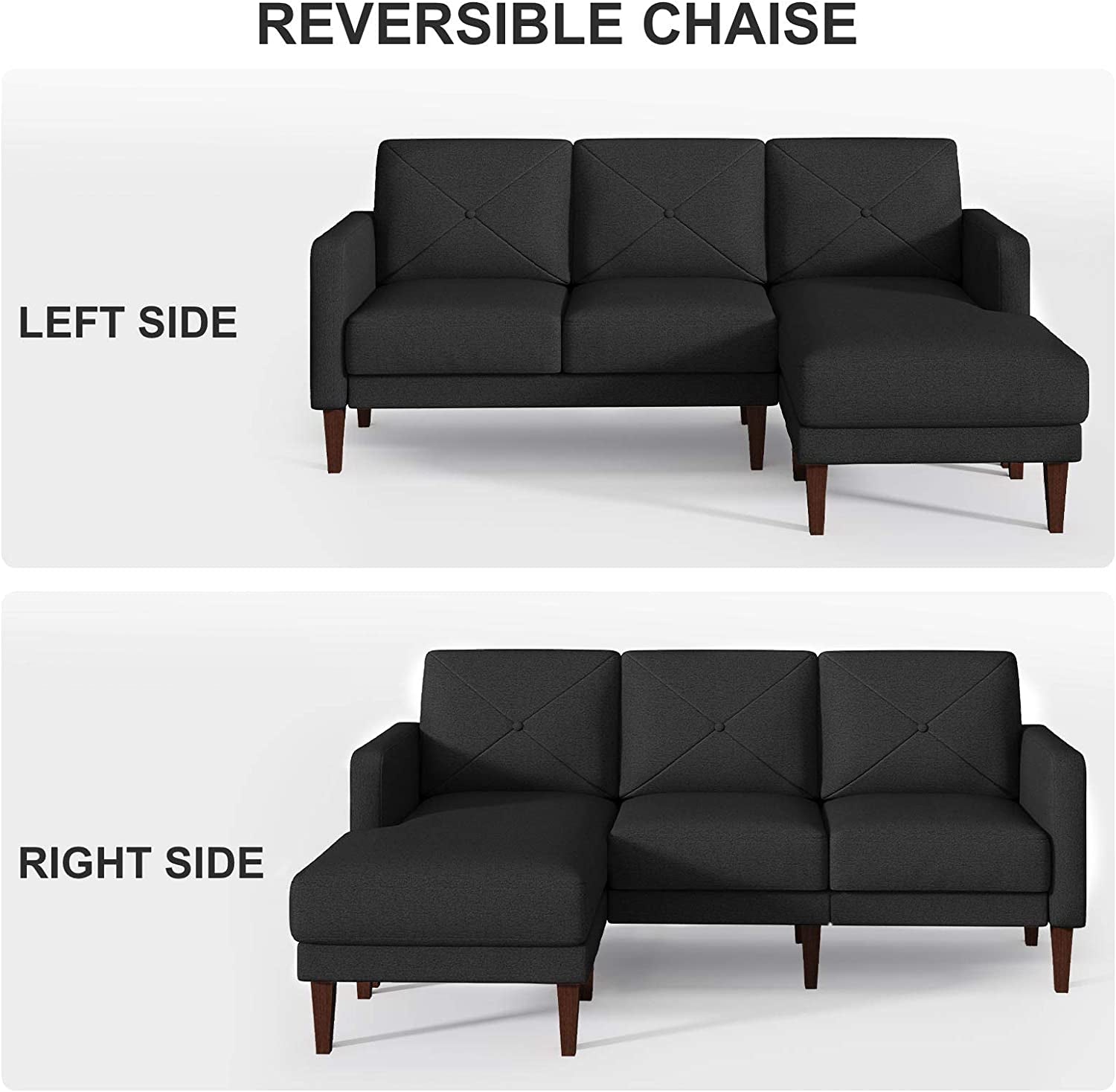 Convertible Sectional L Shaped Sofa with Chaise - Dark Grey