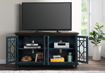 Palisades TV Stand, 63" W X 35" H, Catalina Blue with Coffee Top