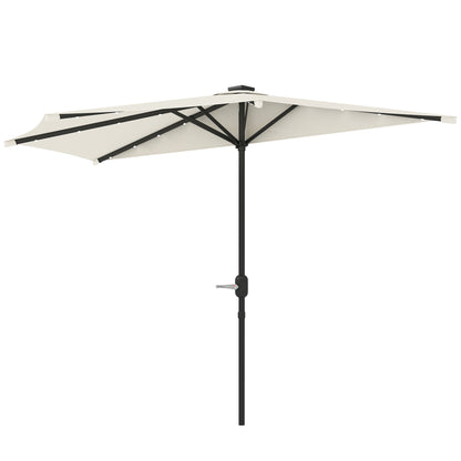 Half Outdoor Patio Umbrella,  Small Vented Half Patio Umbrella With Crank 8 Ribs For Balcony Porch Garden Deck Poolside, Cream White