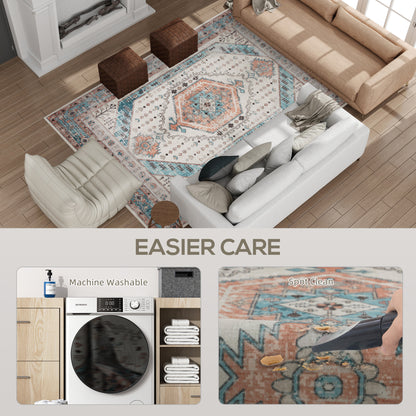 4x6 Area Rug, Vintage Machine Washable Rug, Non-Slip Floor Carpet For Living Room, Bedroom, Dining Room, Brown And Blue