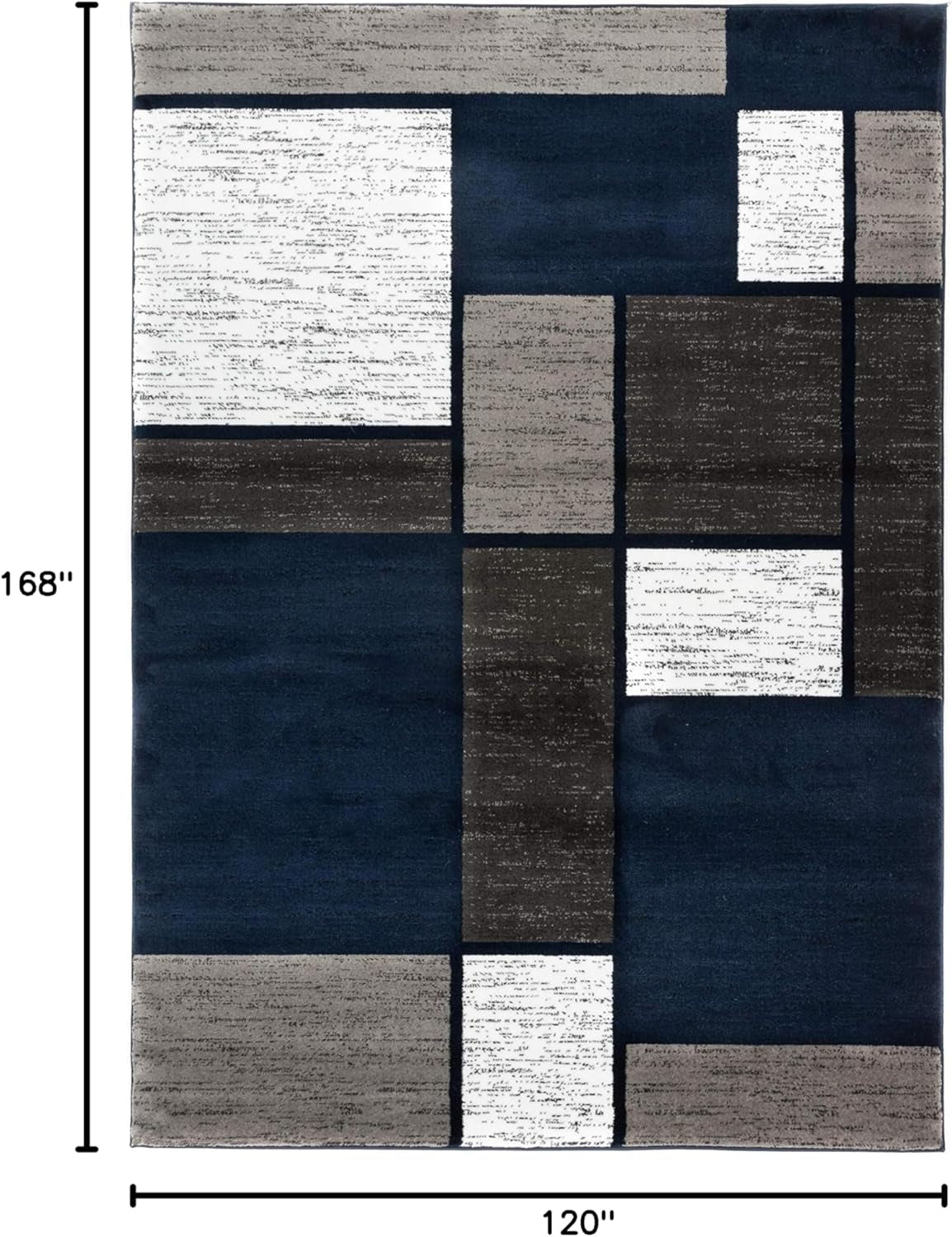 Modern Geometric Boxes Navy Area Rug, Fade-Resistant Carpet for Large Living Room, Bedroom, or Open Space, 10' X 14'