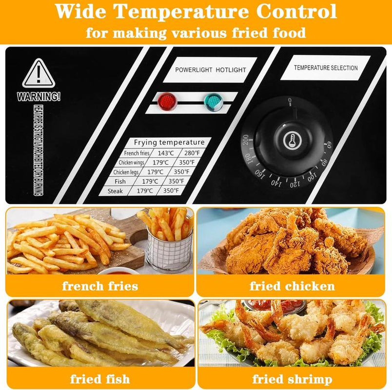 5000W Commercial Dual Basket Deep Fryer - 12L Stainless Steel Electric Fryer W/ Independent Temp Control, Detachable Oil Tanks & U-Shaped Heating