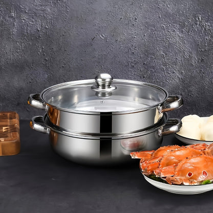 High Quality Stainless Steel Steamer Set - Double-layer Thickened Design, Suitable For Induction Cookers And Gas Stoves - Perfect For Cooking And Hospitality, Durable Household Kitchen Utensils