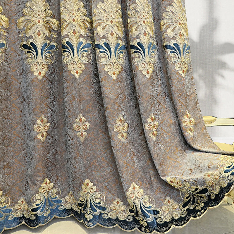 Luxury Velvet Embroidered Curtains, 1 Pair, Vintage Style, Blackout, UV Protection, Thick, Suitable For Bedroom And Living