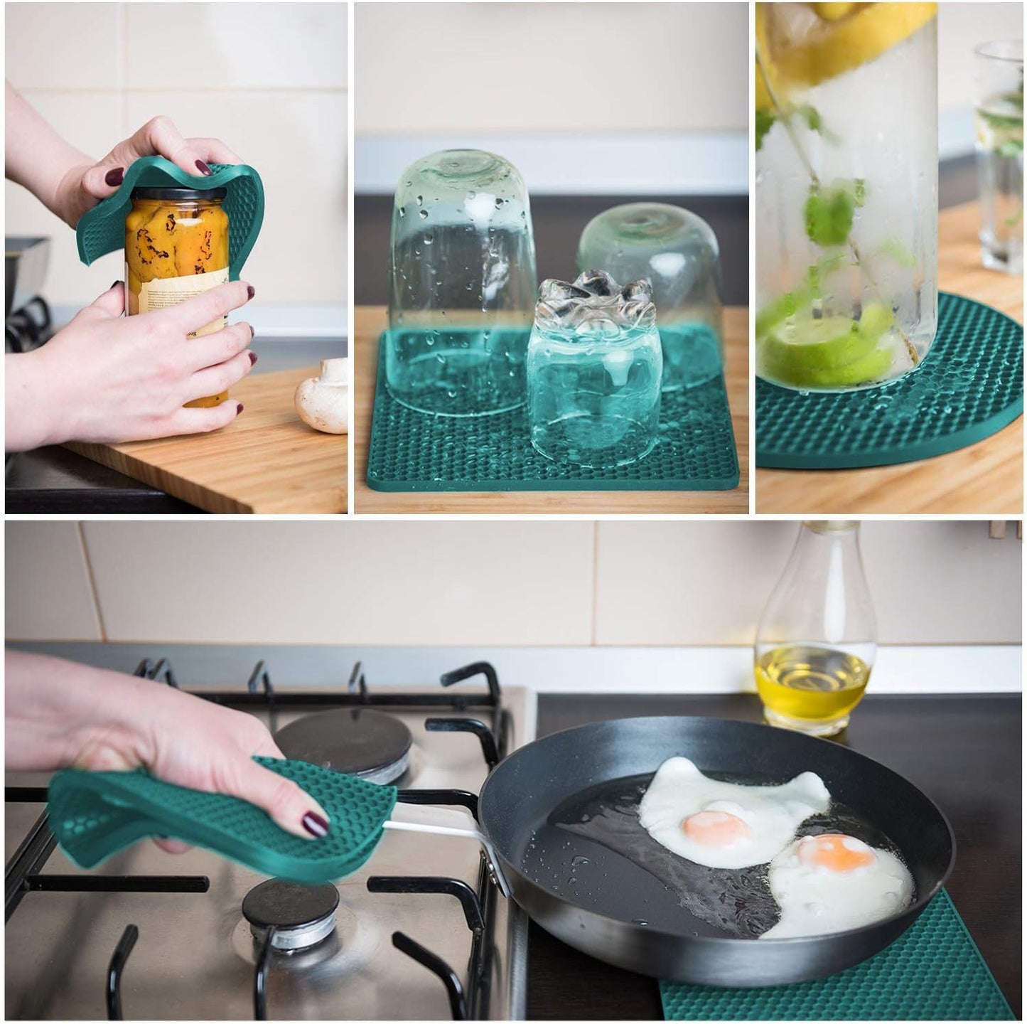 Silicone Pot Holders and Trivet Mats Heat Resistant to 440°F to Protect Your Table and Countertop Contains 4 Pieces 2 round and 2 Squared