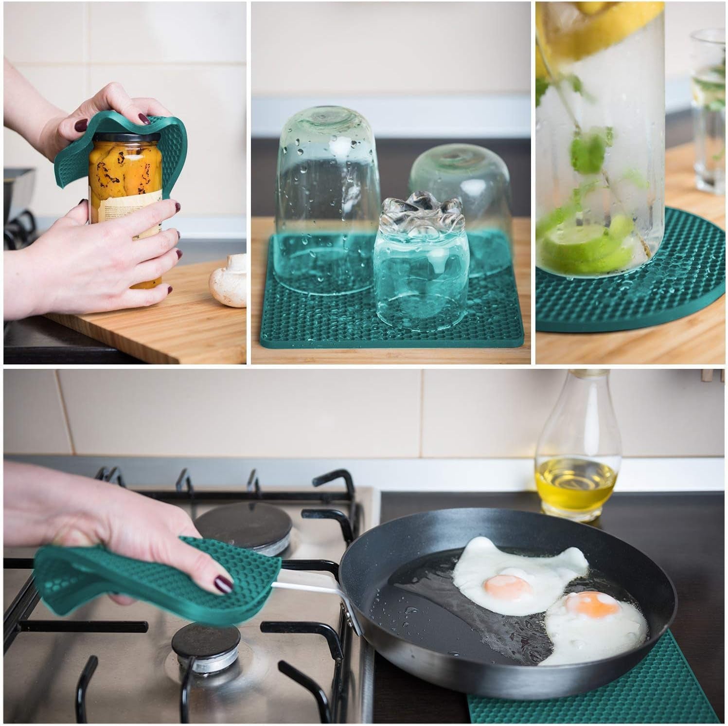 Silicone Pot Holders and Trivet Mats Heat Resistant to 440°F to Protect Your Table and Countertop Contains 4 Pieces 2 round and 2 Squared