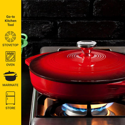 3.6 Quart Enameled Cast Iron Oval Casserole with Lid– Dual Handles – Oven Safe up to 500° F or on Stovetop - Use to Marinate, Cook, Bake, Refrigerate and Serve – Island Spice Red