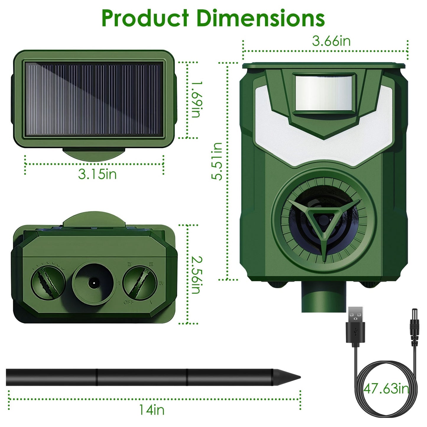 1Pc Solar Ultrasonic Animal Repeller With Flame Light USB Charge Motion Sensor Animal Repellent Chaser IP55 Waterproof Dog Raccoon Fox Skunk