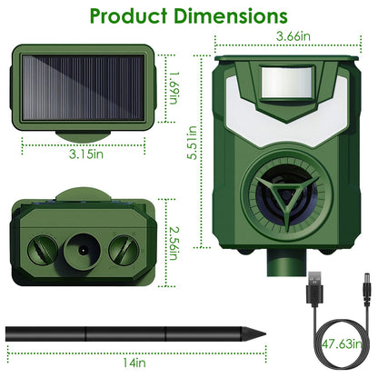 1Pc Solar Ultrasonic Animal Repeller With Flame Light USB Charge Motion Sensor Animal Repellent Chaser IP55 Waterproof Dog Raccoon Fox Skunk