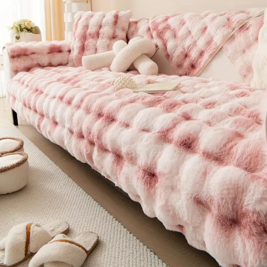 Thicken Imitation Rabbit Fur Plush Sofa Slipcover Non-Slip Soft Sofa Towel Couch Cushion Cover for Living Room Modern Home Decor