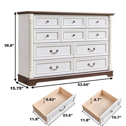 10 Drawer Dresser Chest For Bedroom With Wooden Base And Riser Trim, Wooden Rustic Rustic Chest Of Drawers, Storage Dresser For Bedroom, Living Room