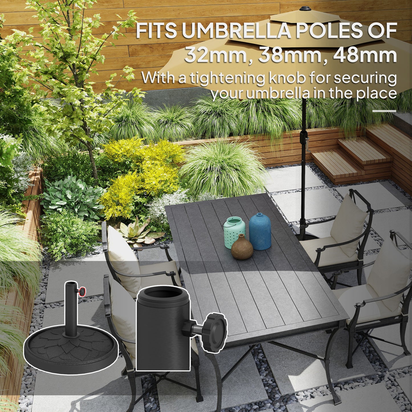 Round Patio Umbrella Base, 26 Lbs Resin Umbrella Stand Base, Heavy Duty Patio Umbrella Holder For 1.31.51.9 Umbrella Poles For Outdoor, Lawn, Poolside, Black