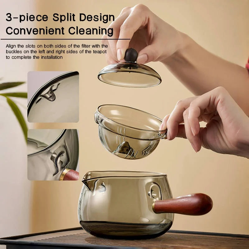 Side Handle Glass Teapots High Temperature Resistant Kung Fu Teaware Accessories Rotating Tea Water Separation Filter Tea Tools