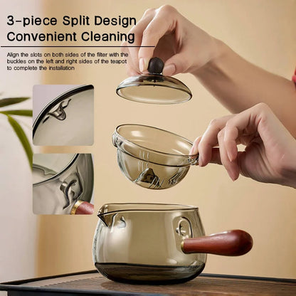 Side Handle Glass Teapots High Temperature Resistant Kung Fu Teaware Accessories Rotating Tea Water Separation Filter Tea Tools
