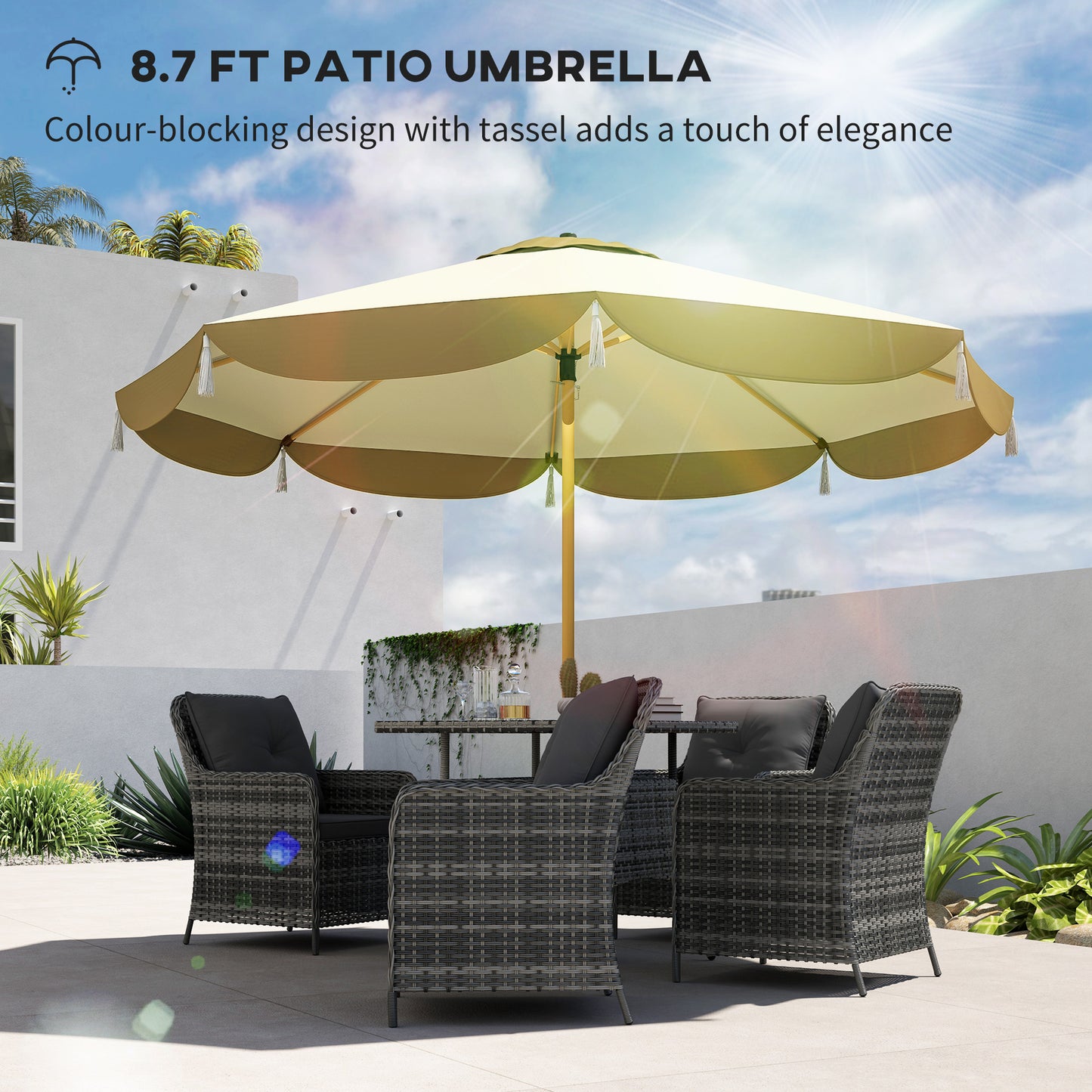 9FT Patio Umbrella,  Outdoor Market Umbrella With 8 Ribs, Vented Outdoor Table Umbrella For Deck, Backyard And Lawn, Cream White
