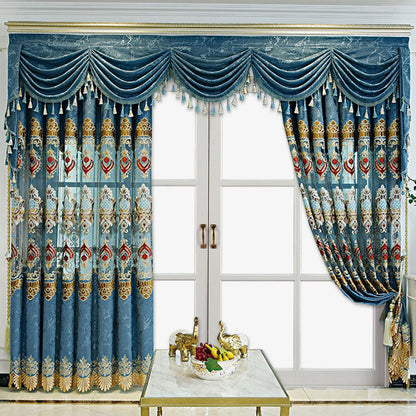 Modern Style Living Room European Hollow Embroidery Curtains Thickened Velvet Bedroom Light-proof French Windows 2-piece Set