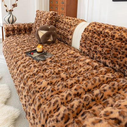 Thicken Imitation Rabbit Fur Plush Sofa Slipcover Non-Slip Soft Sofa Towel Couch Cushion Cover for Living Room Modern Home Decor