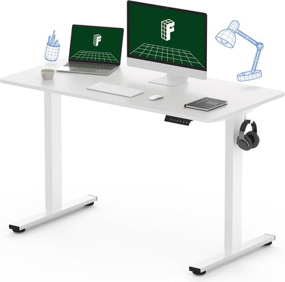 One-Piece Electric Standing Desk, 48 X 24 Inches Adjustable Desk with Seamless Desktop, Memory Controller Height Adjustment (White Frame + White Desktop, 2 Packages)