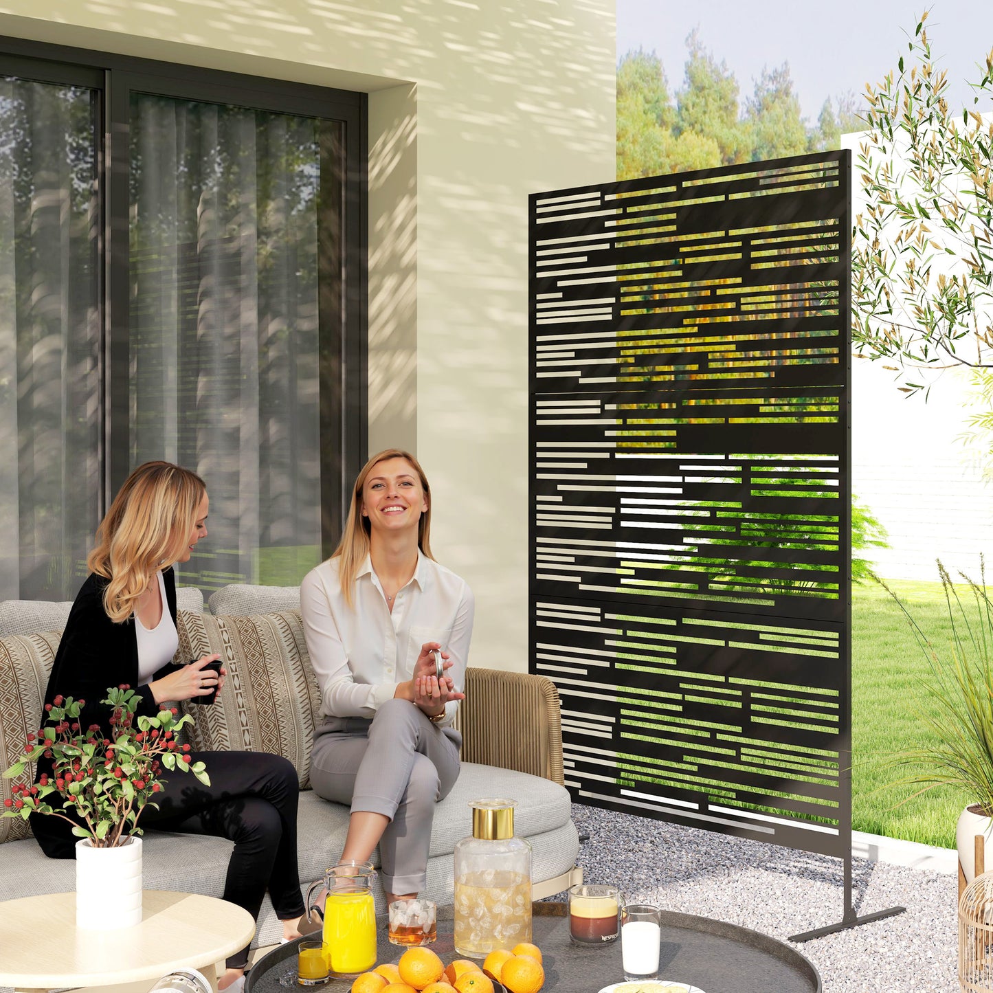 78 H X 48 W Metal Outdoor Privacy Screen, Freestanding Decorative Privacy Fence Screen For Balcony, Black