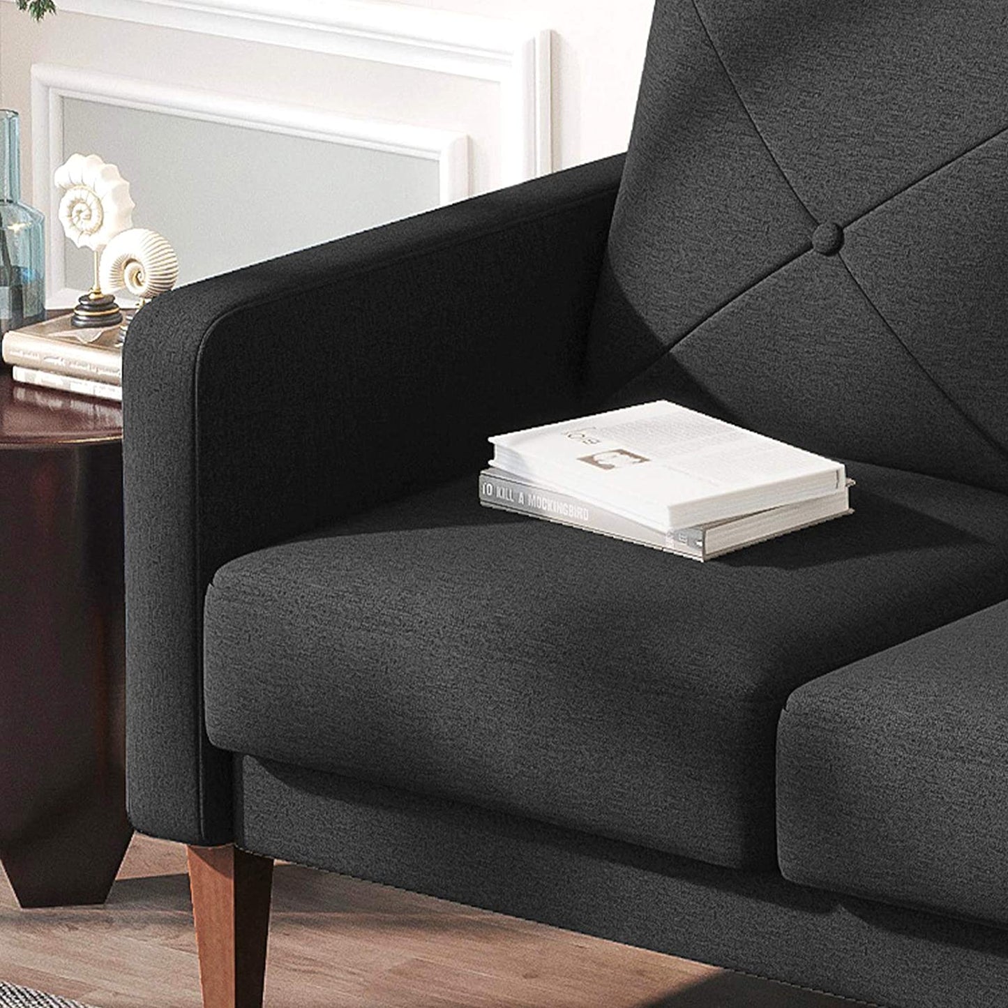 Convertible Sectional L Shaped Sofa with Chaise - Dark Grey